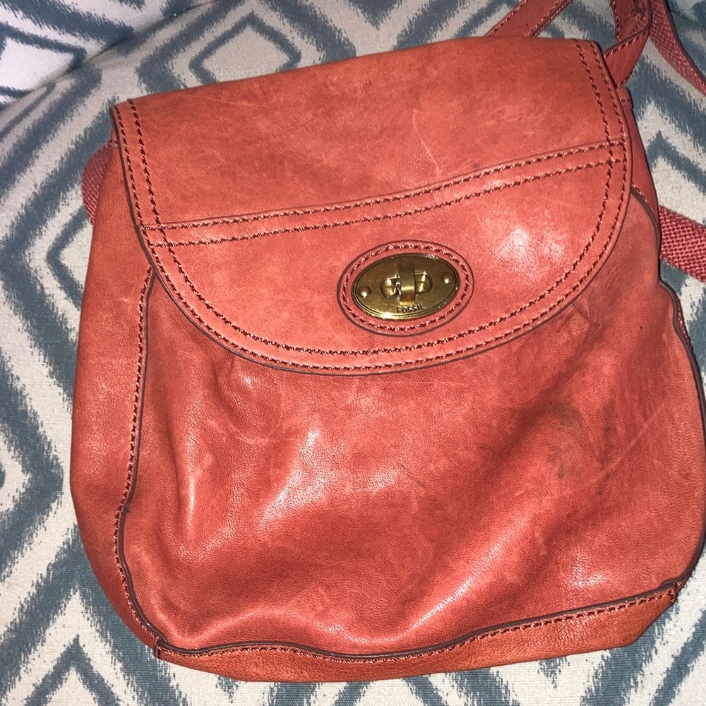 Fossil Women's Leather Crossbody Bag - Orange 🌸‎